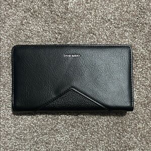 Pixie Mood Black Fold-Over Leather Wallet with Textured Accent